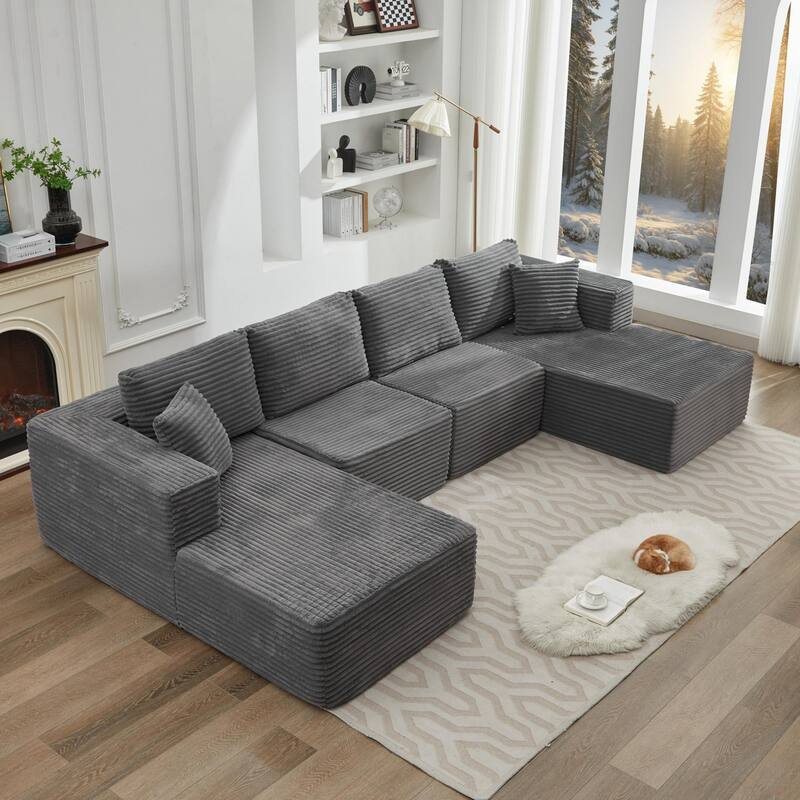106" Modern Corduroy Sectional Sofa with Right/Left Chaise No Assembly Required