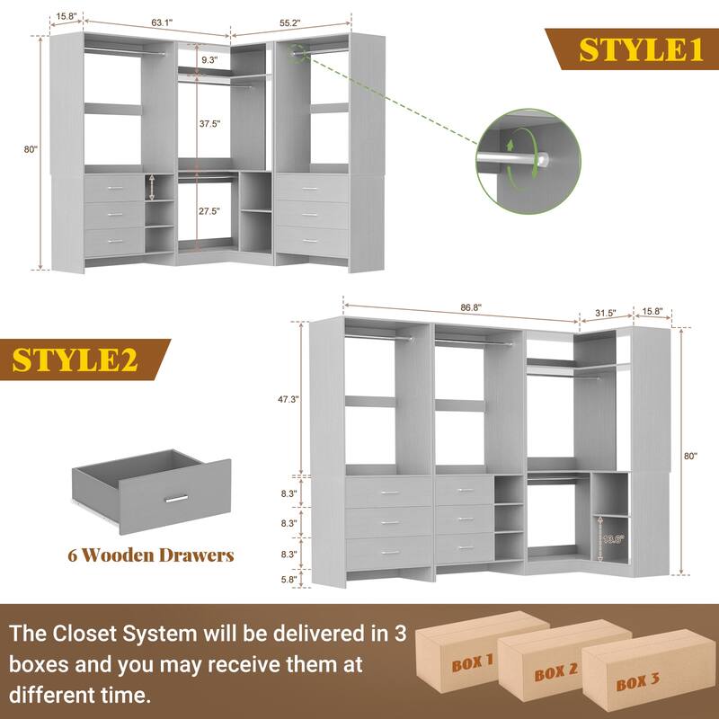 Cimly Set of 3 Freestanding Corner Closet System, Space-saving Closet Organizer for Walk-in/ Reach-in Closet