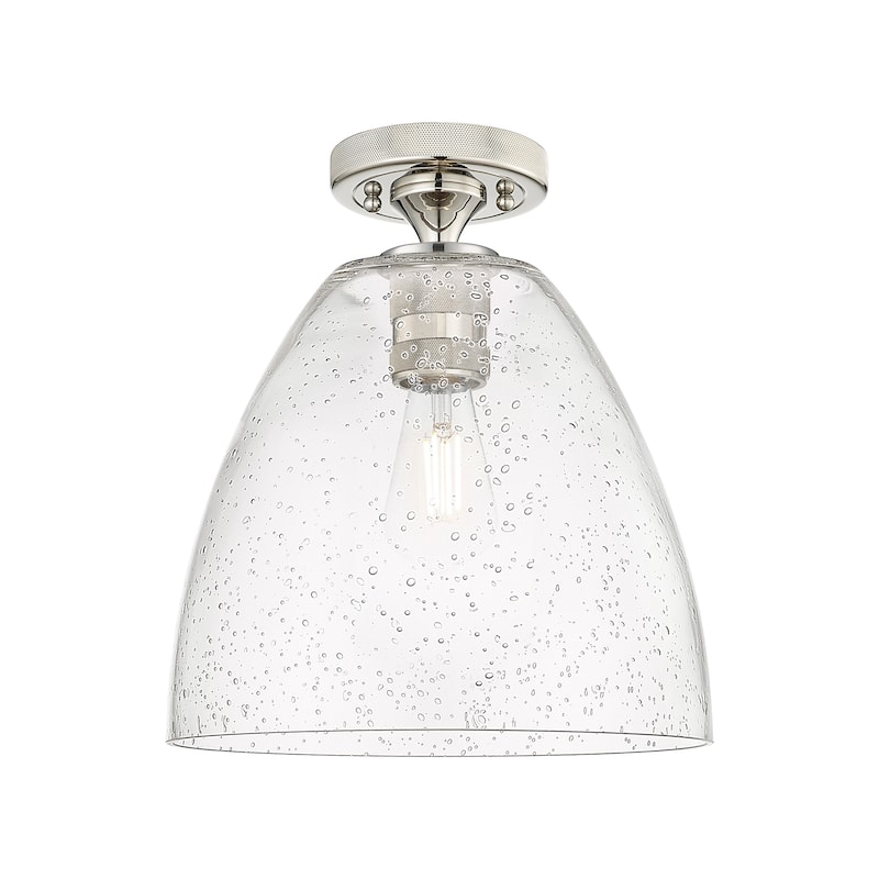 Innovations Lighting 434-1F-11-9 Crown Point Flush Mount Crown Point - Polished Nickel / Seedy