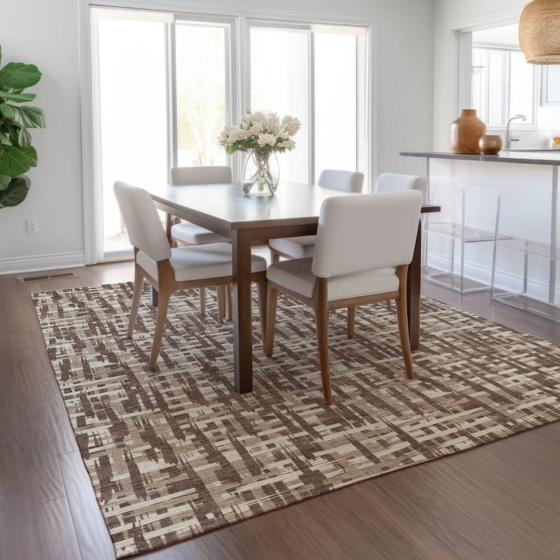 Machine Washable Indoor/ Outdoor Modern Crosshatch Chantille Rug