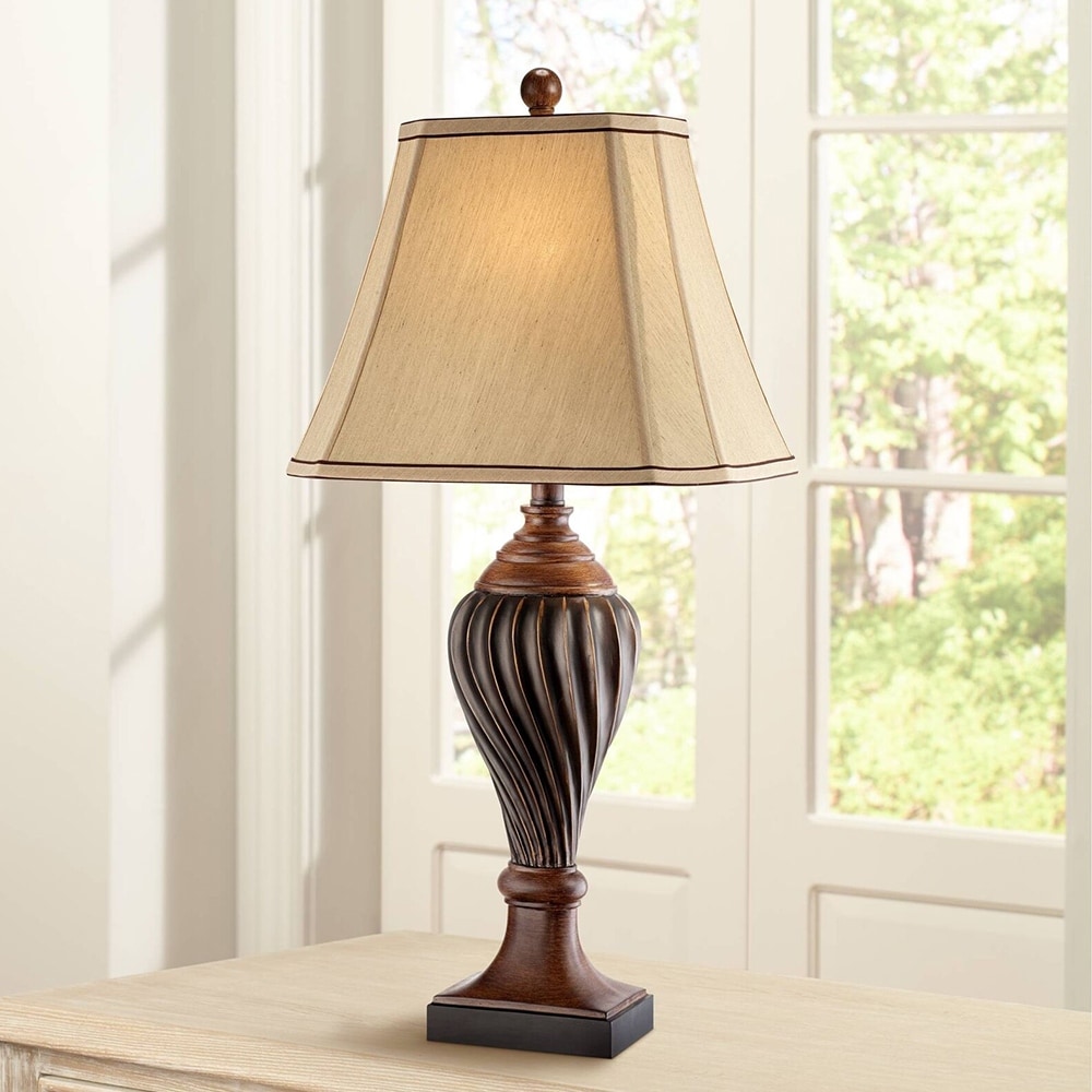 Carved Two Tone Brown Table Lamp by Regency Hill 28 x 14
