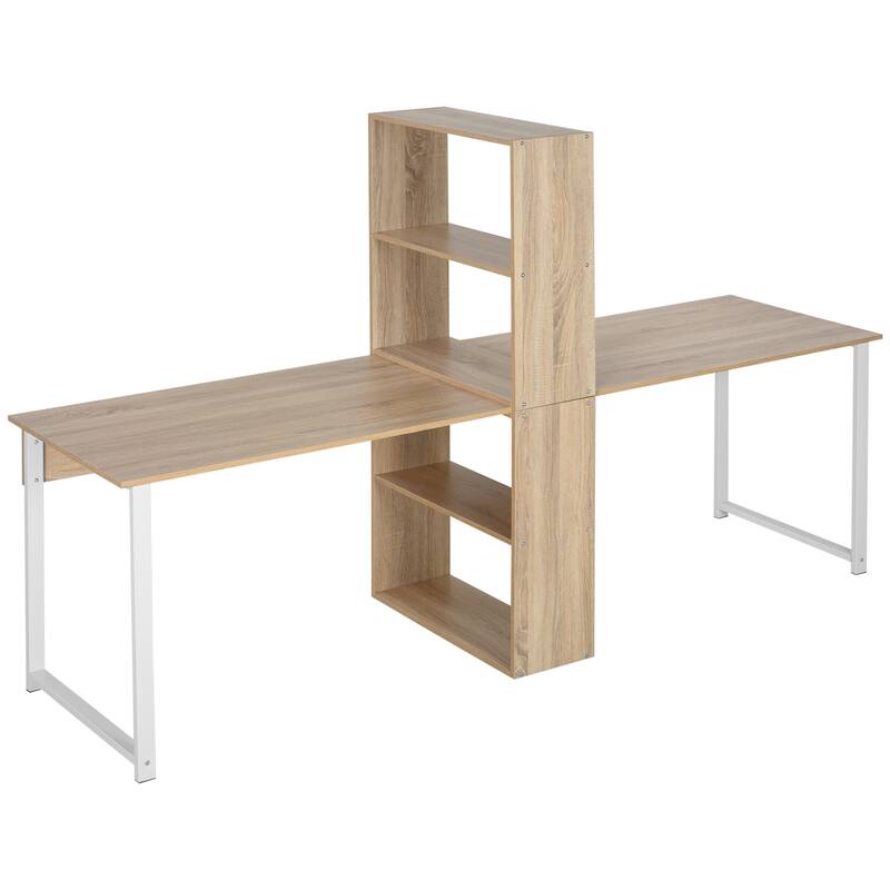 88" Double Computer Desk with Storage Shelves and Bookshelf