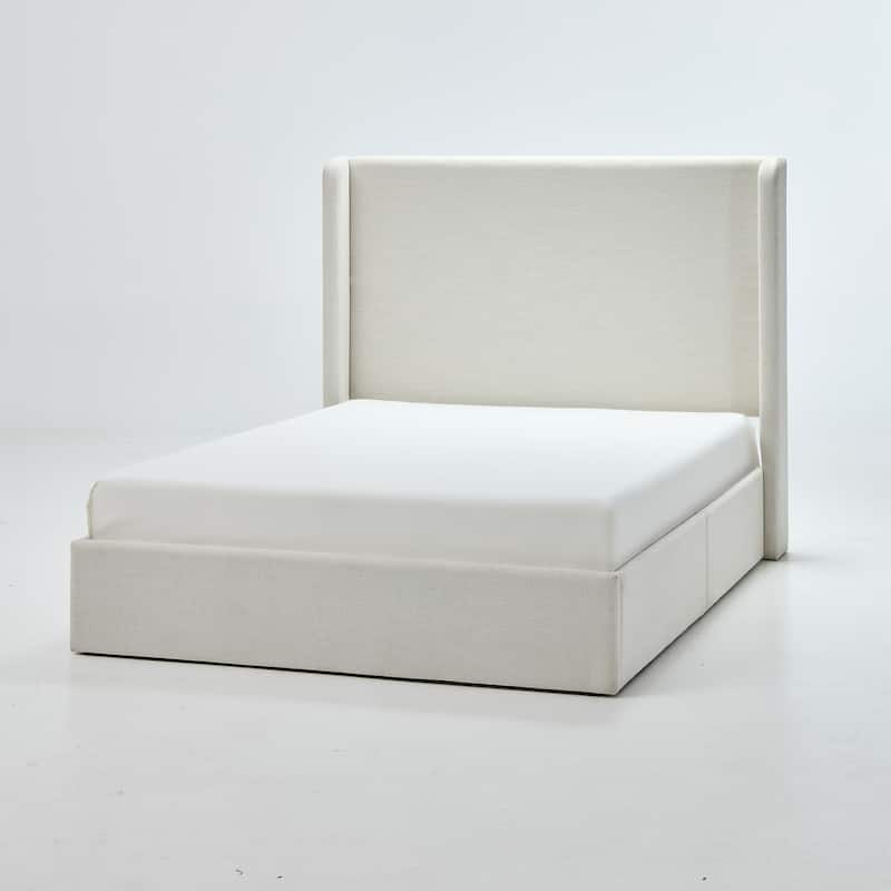Christopher Knight Home - Carmen Upholstered Wingback Platform Bed Frame, Textured Ivory Chenille, No Box Spring Needed