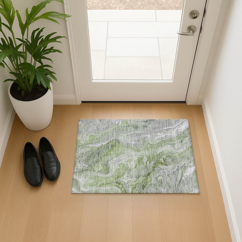 Premium Washable Super Soft Modern Glam Mayfield Rug - Aloe - 1'8" x 2'6"
