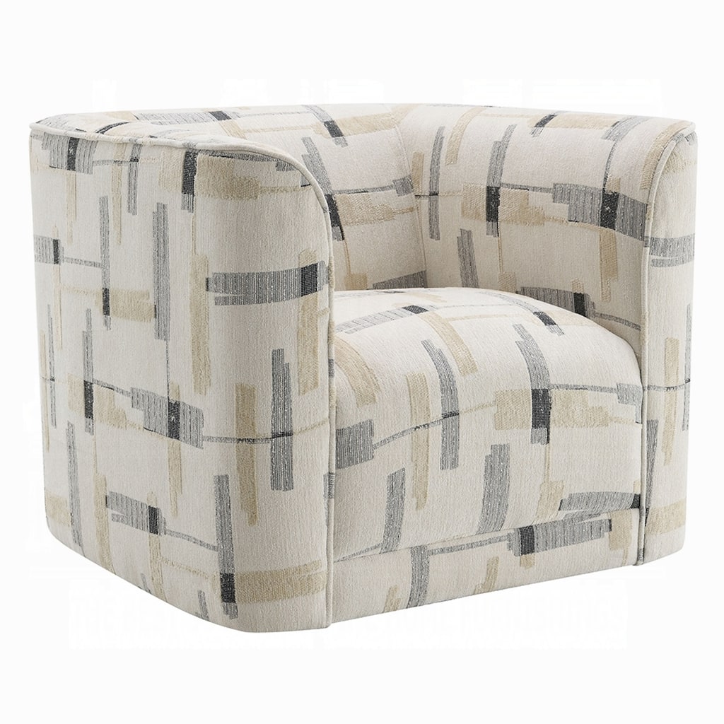 Lenu Swivel Accent Sofa Chair, Beige Pattern Fabric, Boxy Padded Seat