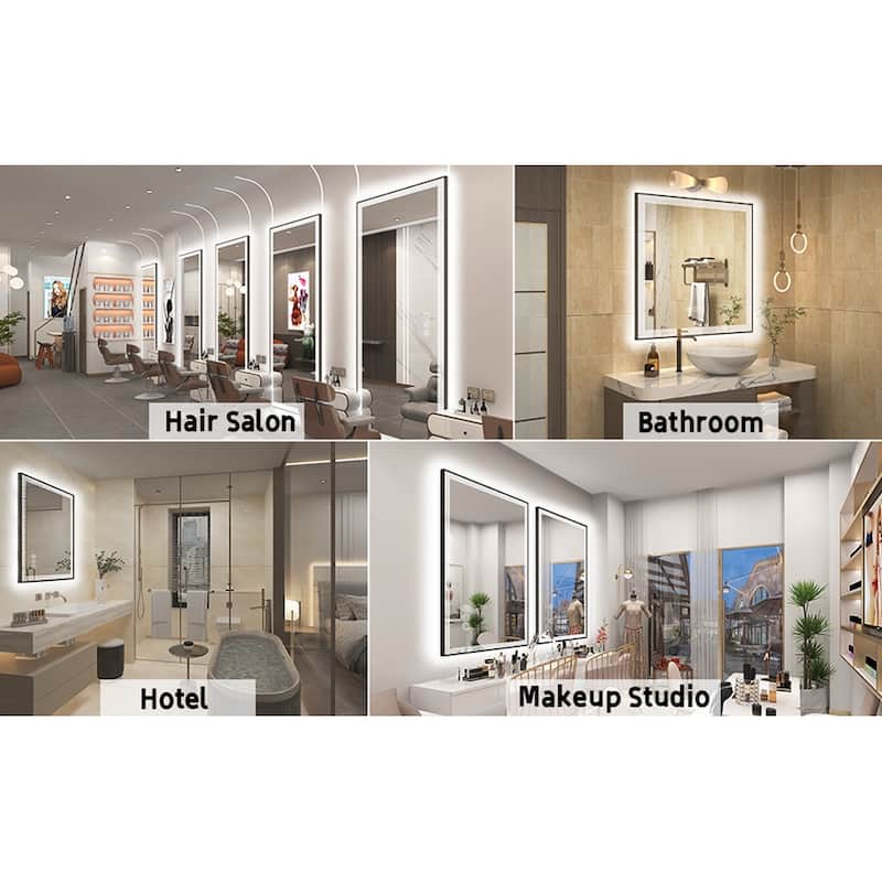 KIOTEE Metal Frame Frontlit & Backlit Anti-Fog Tempered Glass Bathroom Vanity Mirror Wall Mirror with ETL and 3-Year Warranty