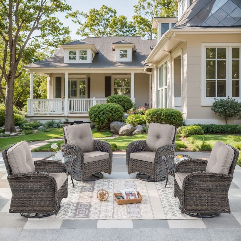 Pocassy Outdoor Wicker Patio Chairs Set - Brown Wicker Beige Cushion - 4PCS Swivel Chairs w/ 2PCS Side Table
