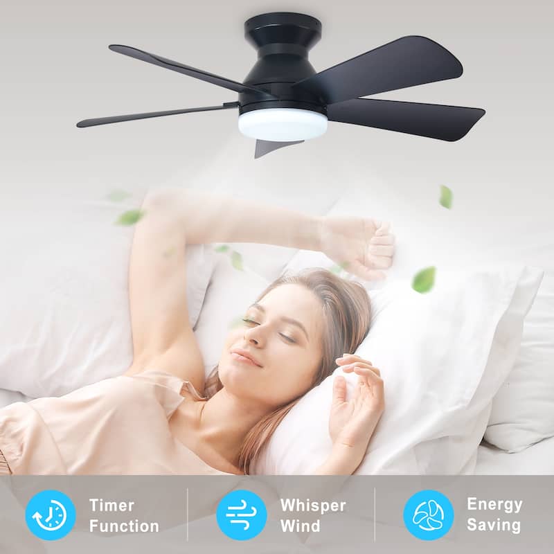 42/35 Inch Low Profile Ceiling Fan with Light: Dimmable, Remote Control, 6-Speed, 5 Blades