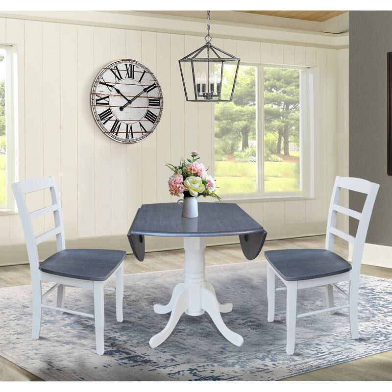 42" Dual Drop Leaf Pedestal Dining Table with Madrid Ladderback Chairs - Dining Set