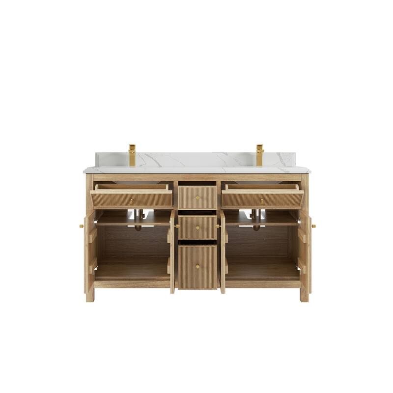 Willow Collections 60 in. W x 22 in. D Sonoma Teak Double Sink Bathroom Vanity with Countertop