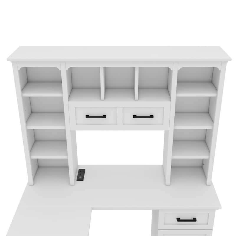 Large Bookcase Desk 2-in-1 Computer Desk L-shape Computer Armoire