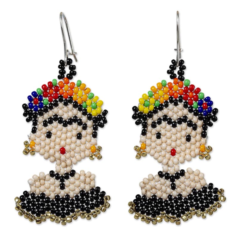 Novica Handmade Frida In Black Beaded Dangle Earrings