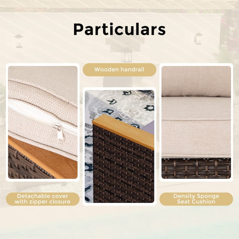 10 Piece Patio Wicker Rattan Furniture Set, Half-Moon Rattan Conversation sets with 2 X Swivel Chair Sofa and Firepit Table