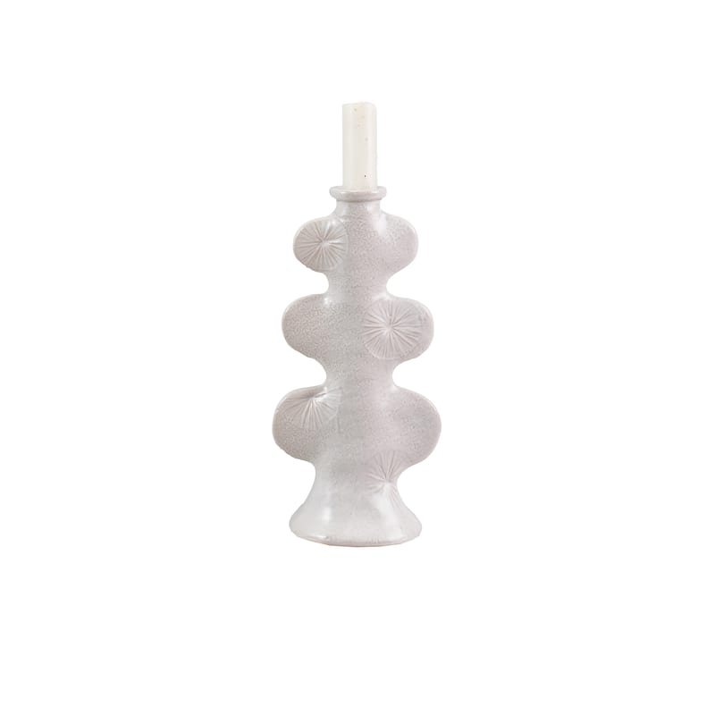 Stoneware Sculptural Taper Holder with Design - 5" L x 3" W x 10" H
