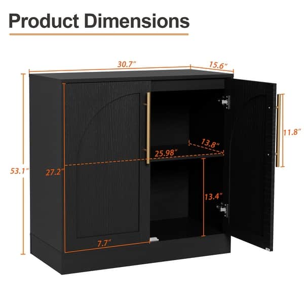 dimension image slide 0 of 2, Set of 2 Arched Two-Door Cabinets Sideboard Buffet Set with Storage