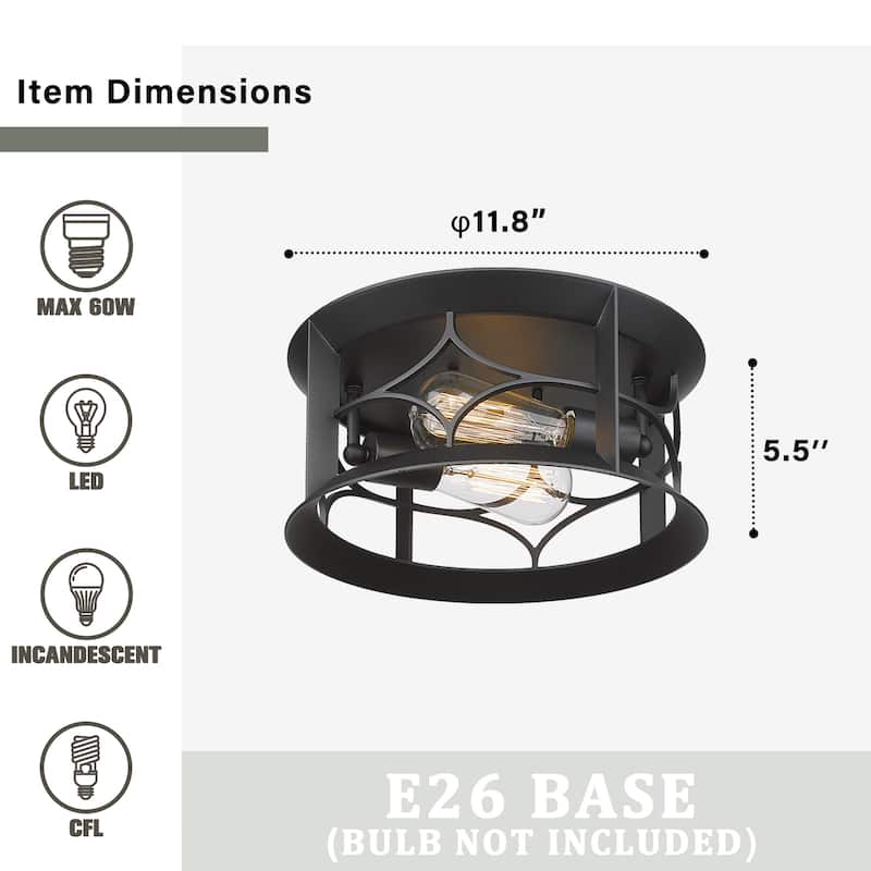 2-Light Ceiling Mount Light Fixture,Farmhouse Flush Mount Ceiling Light,Black Finish