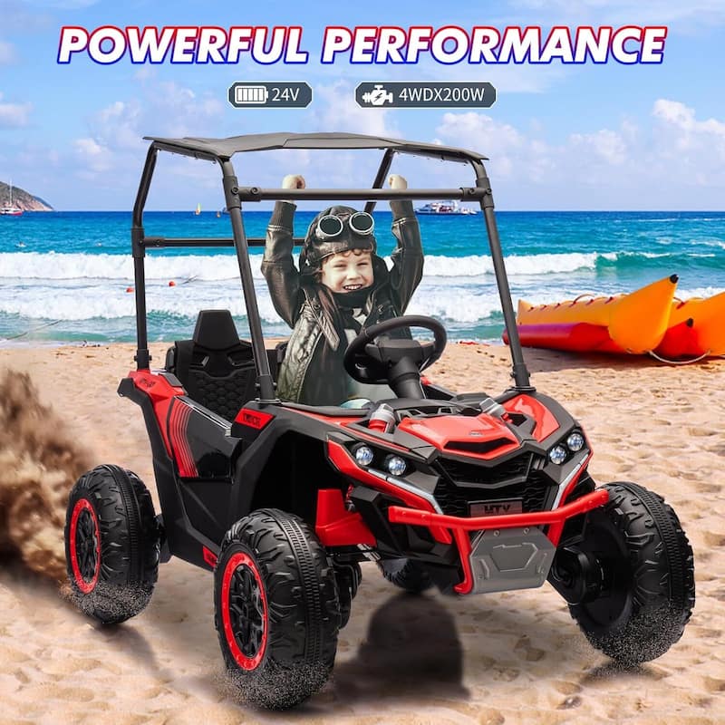 2 Seater Kids Ride on Car Off-Road UTV Toy with Sun Shade, Black