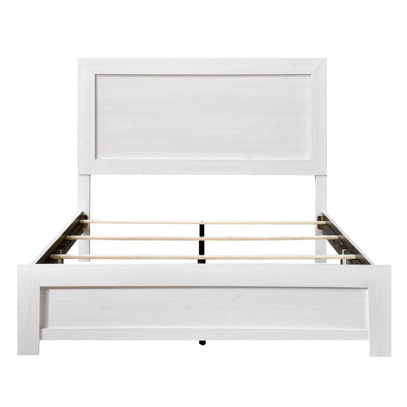 Full Size Panel Bed with Headboard and Footboard, White Finish, Ships in One Box