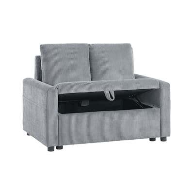 Corduroy Upholstered Wide Loveseat Sofa, 2 Seater Sofa with Side Pocket, Couch Settee with Storage and Cushions