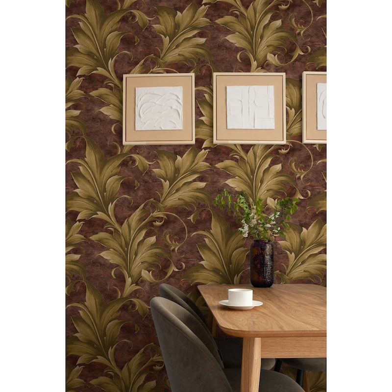 Seabrook Designs Haidee Acanthus Leaf Unpasted Wallpaper