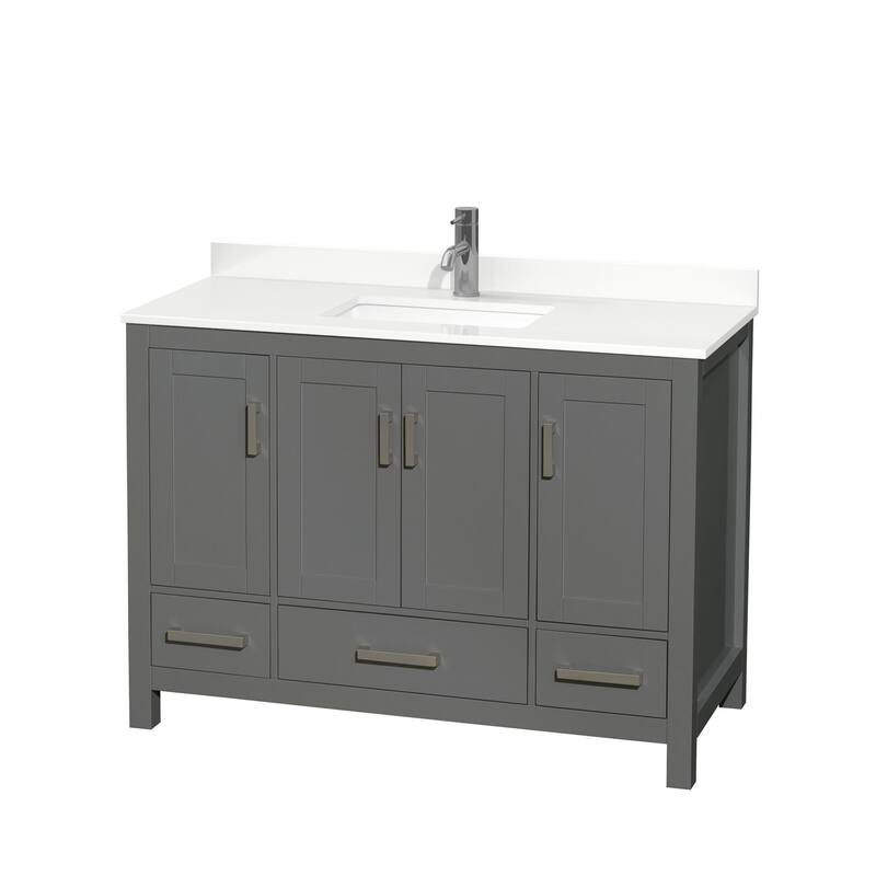 Sheffield 48-inch Single Vanity, Single Hole Quartz Top - Dark Gray, Chrome Trim, White Quartz Top