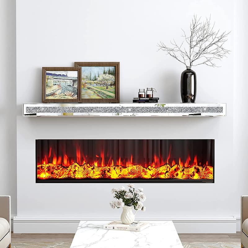Mirrored Floating Shelf with Crushed Diamond