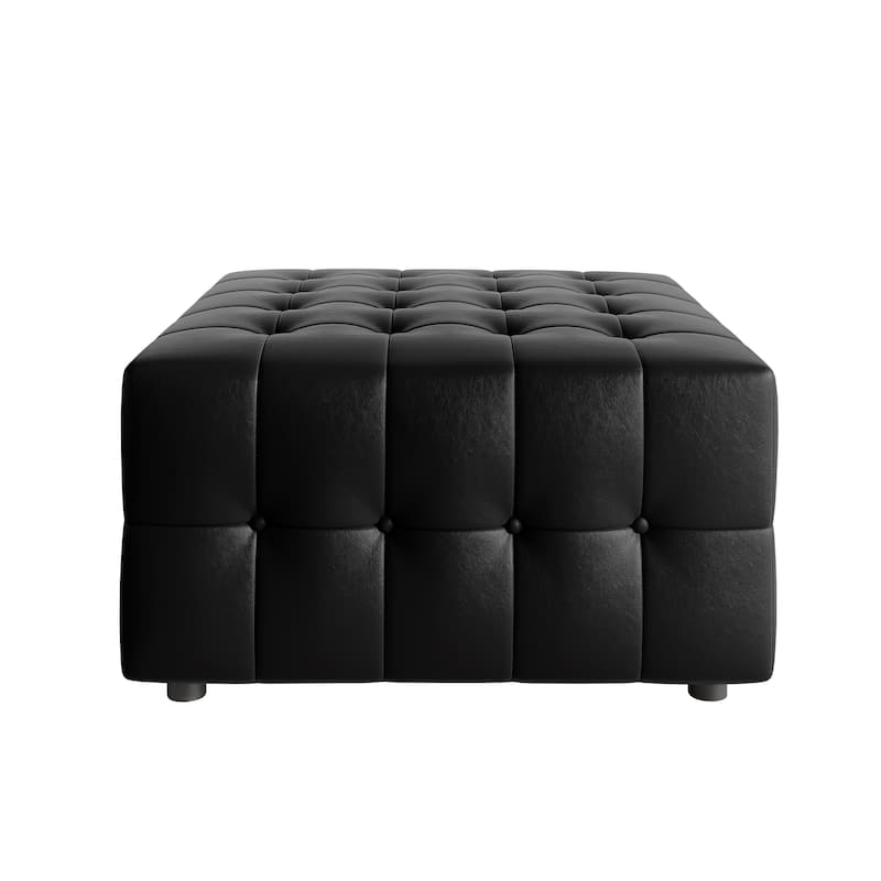 CraftPorch Elegance Button-Tufted PU Upholstered Ottoman - Black