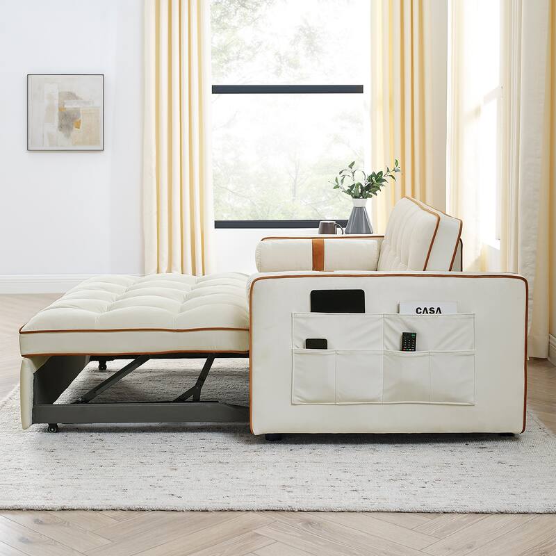 Multifunctional Velvet Sofa Bed with Pull-Out Design, Adjustable Backrest & Pillows