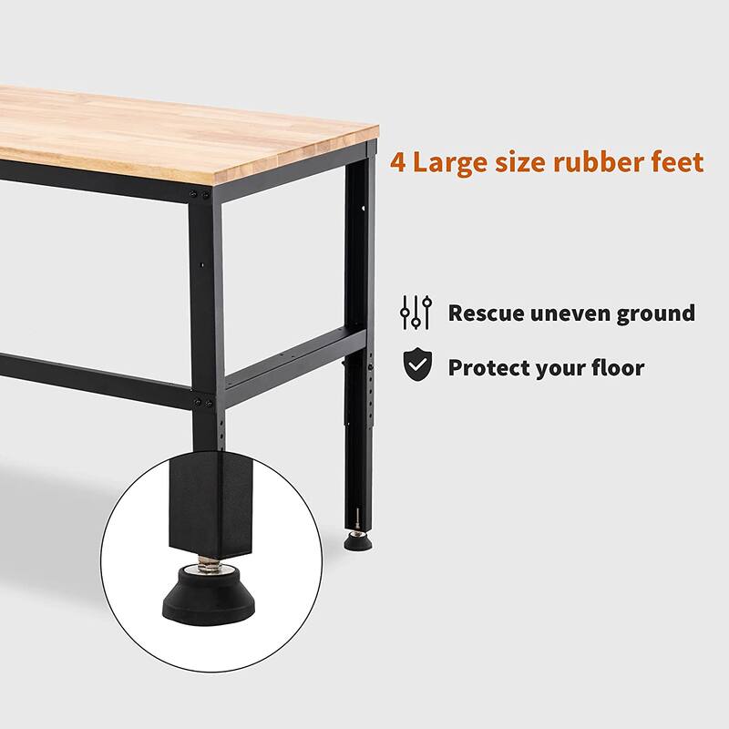 Mcombo Heavy Duty Workbench with Solid Wood Tabletop, Adjustable Steel Frame Worktable for Garage WD48
