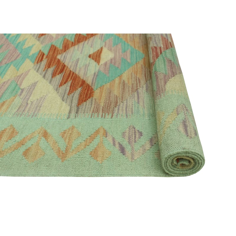 Sun Faded Flatweave Beore Red/Blue-Green Rug - 6'1" x 9'8"
