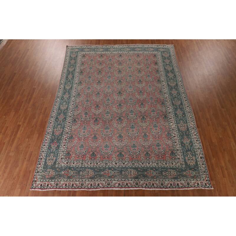 Over Dyed Pink Tabriz Persian Vintage Rug Handmade Wool Carpet - 9'9"x 12'7"