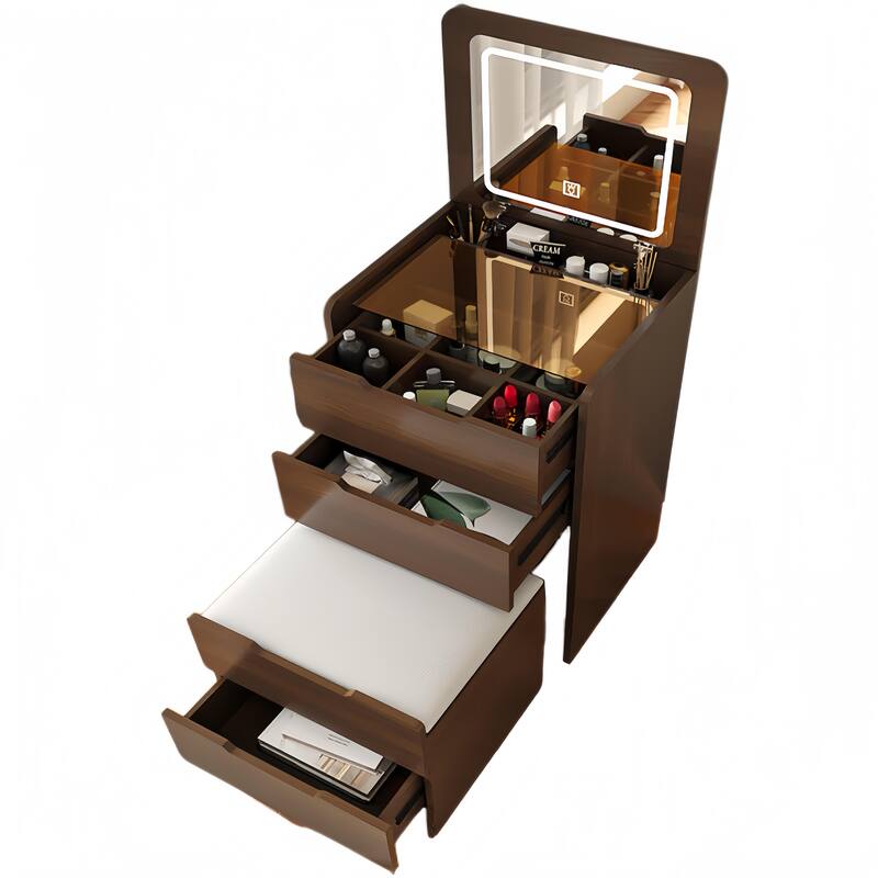 3 in 1 Vanity Desk with Plip Top Mirror,Small Make Up Vanity Set with Visible Glass Desktop,Compact Makeup Vanity with 3 Drawers