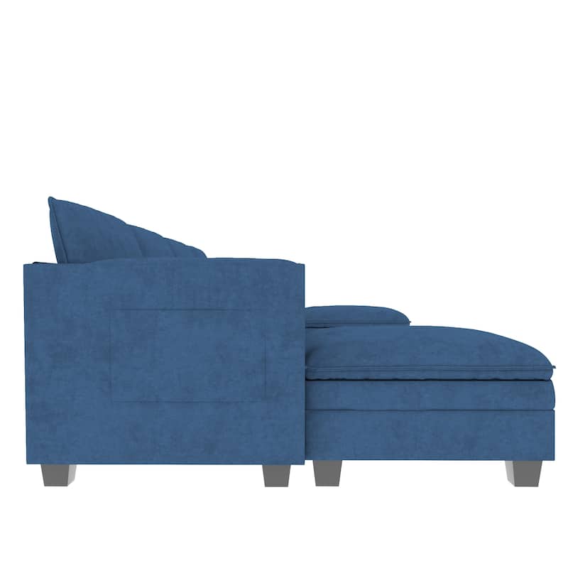 Christopher Knight Home - Noah 141.5" U-Shaped 6-Seater Sofa Couch with Movable Ottoman and Armrest Pockets, Fabric Upholstery