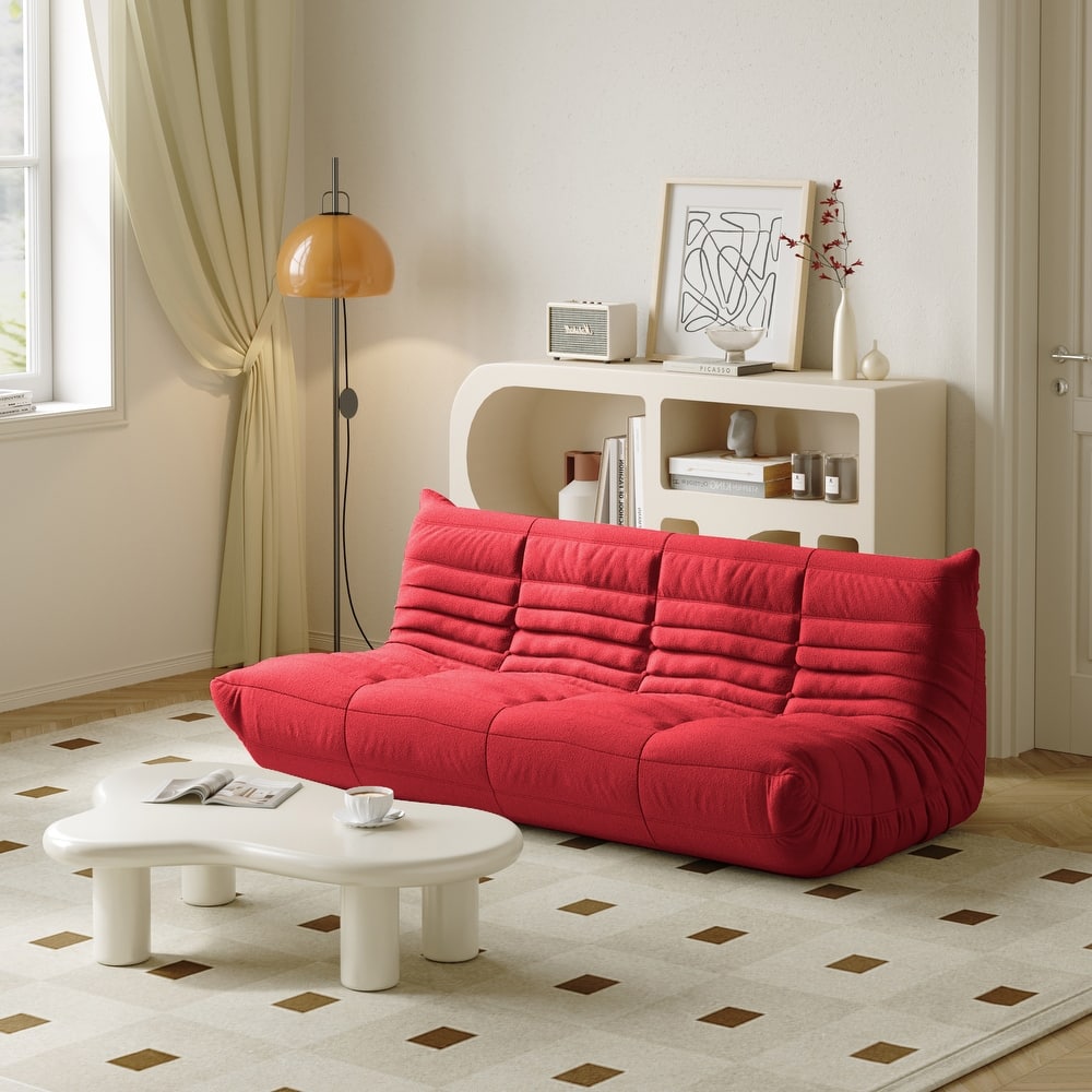3 Seats Lazy Floor Sofa, Teddy Velvet Sofa Bean Bag Couch