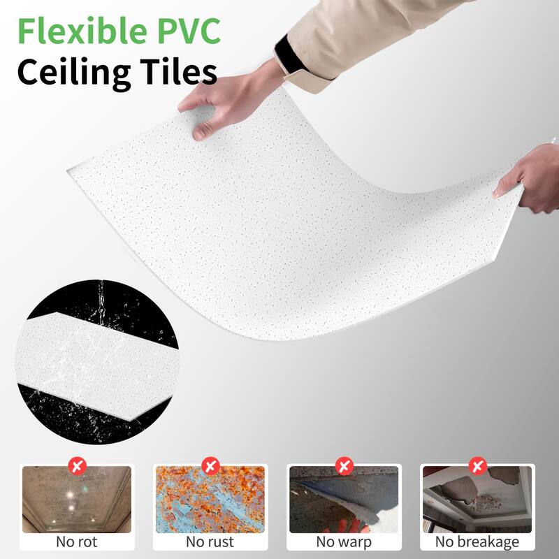 Art3d Flexible Easy DIY PVC Ceiling Tiles Wall Paneling 24"x24" or 24"x48"