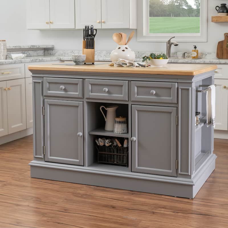 Posie Wooden Kitchen Island Set with Two Stools - Grey and Natural