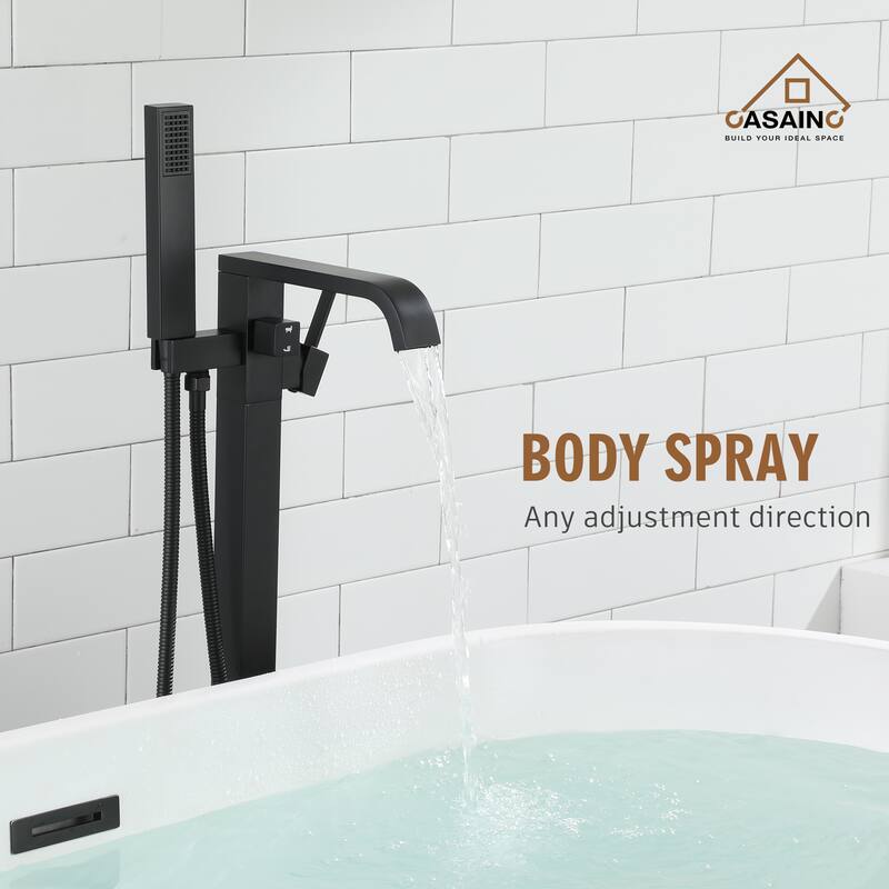 CASAINC Free Standing Floor Mount Bathtub Shower Faucet High Flow Bathroom Tub Filler with Hand Shower