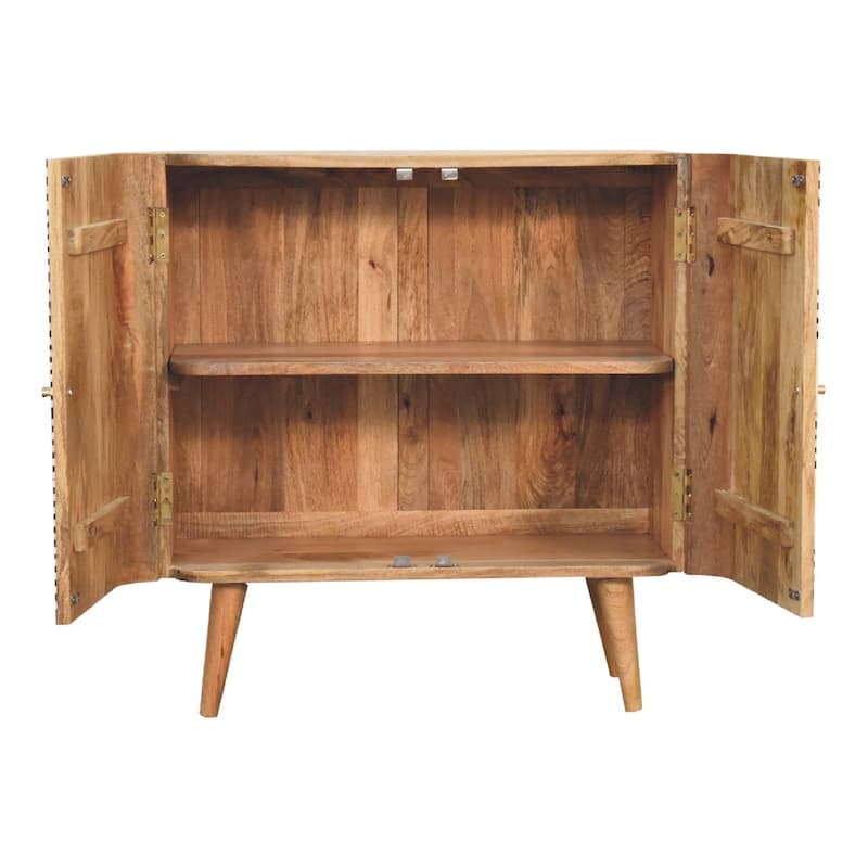 HomeRoots 32" Dark Brown Black and White Solid Wood And Inlaid Bone Textured Accent Cabinet With Two Doors