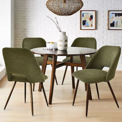 Upholstered Cutout Back Dining Chair with Walnut Leg(Set of 4)