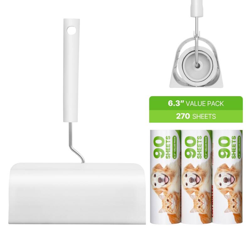 Pet Hair Remover Lint Roller with Strong Adhesive and 3 Refills 270 Sheets for Clothes or Sofa - 10.63” x 6.89” x 2.95”