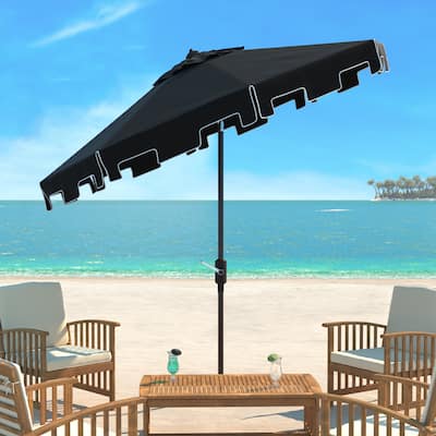 SAFAVIEH UV Resistant Zimmerman 9 Ft Crank Black/ White Market Umbrella