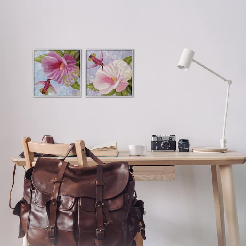 Stupell Hummingbirds & Poppy Bulbs Framed Giclee Art Design By Sasha (Set of 2)