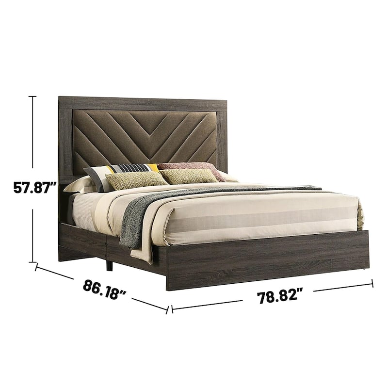 Wooden Eastern King Bed with High Upholstered Headboard
