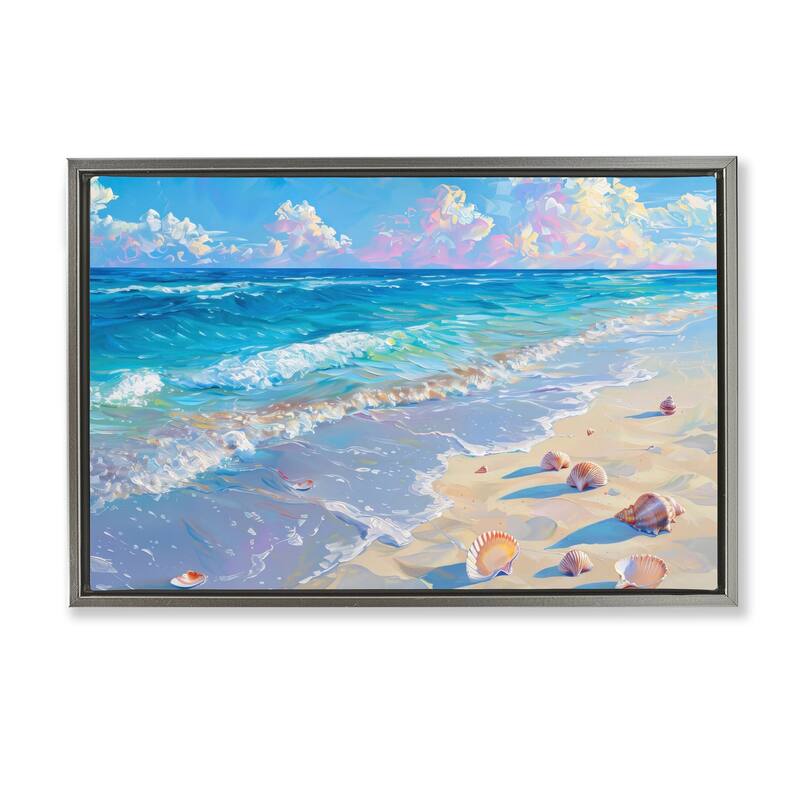 Stupell Seashells Along Sea Shore Framed Floater Canvas Wall Art Design By LSR Design Studio - 25 x 17 - Grey
