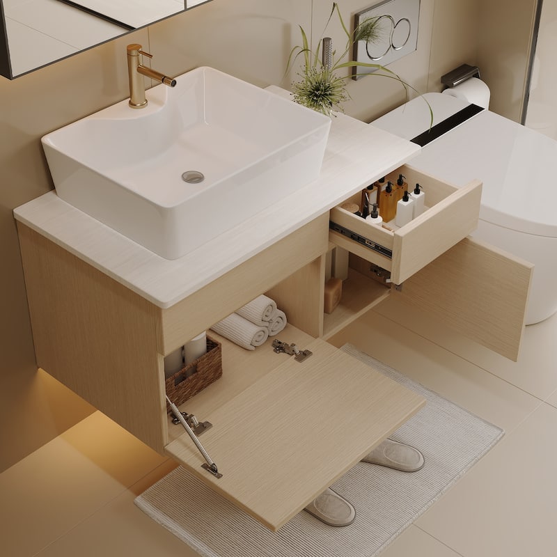 31.5" Floating Single Bathroom Vanity with Sink, Small Space-Saving Vanity for Compact Bathrooms