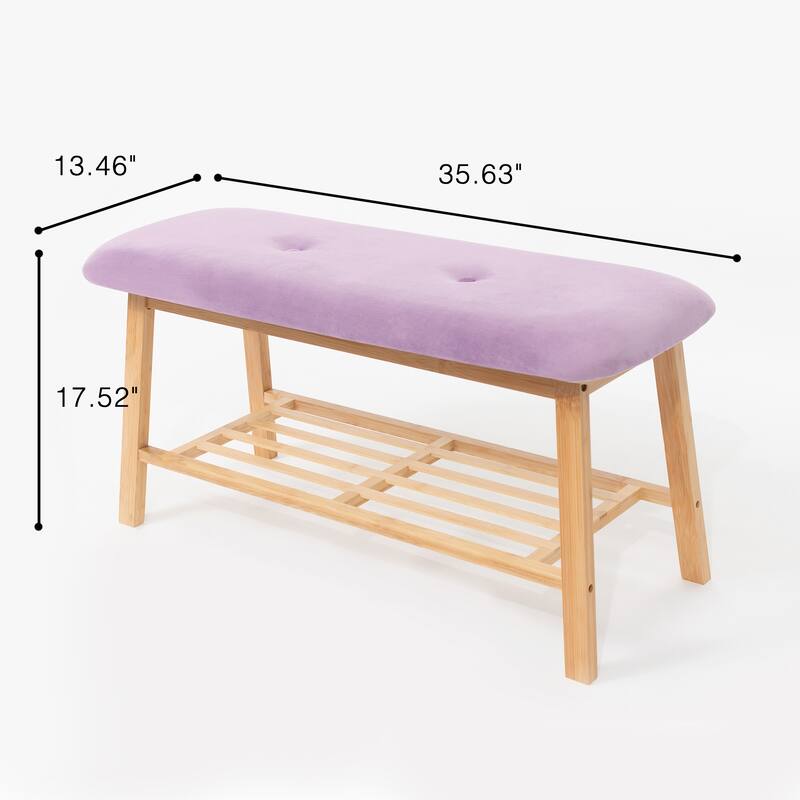 StorageWorks Tufted Bench, Entryway Bench with Shoe Storage Shelf - 36.22"x13.78"x17.72"