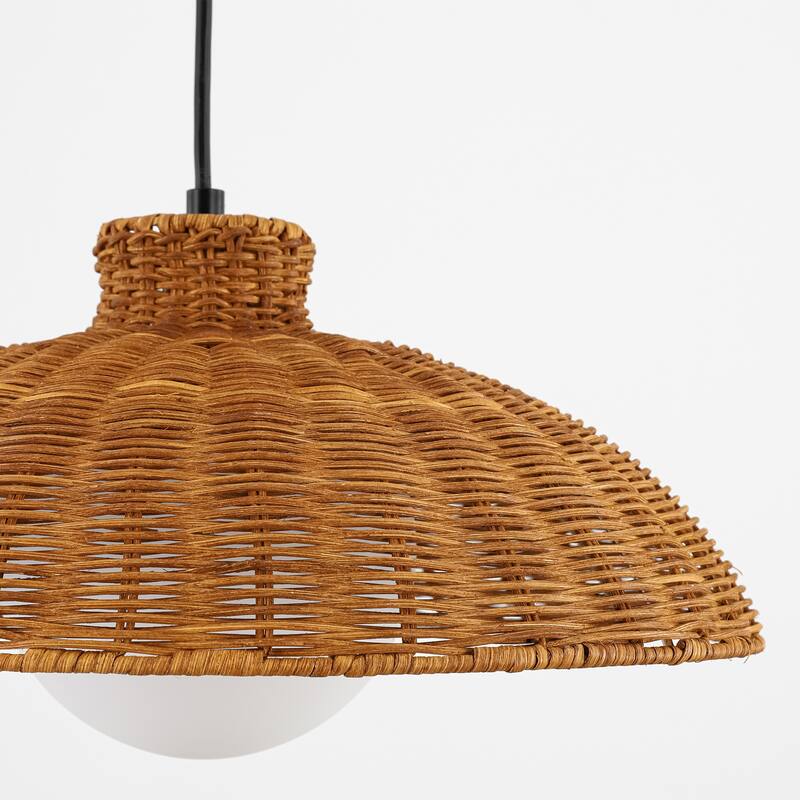 1-Light 15.7" W Farmhouse Brown Woven Rattan Dome Pendant lights for Dining Room, Living Room, Bedroom