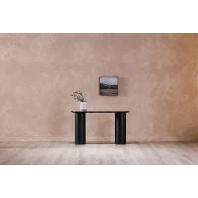 Aurelle Home Poete Solid Acacia Wood Pedestal Console Table