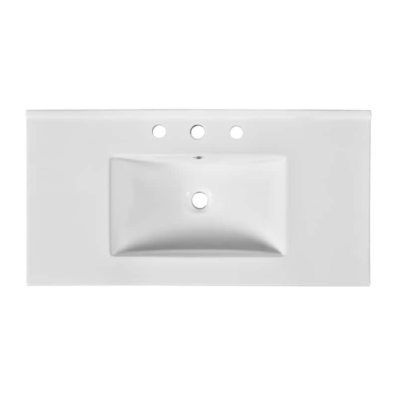 36 Inch Bathroom Vanity with Ceramic Sink, Vanity Base & Ceramic Basin Combo, Solid Wood Bathroom Storage Cabinet - 36 Inch