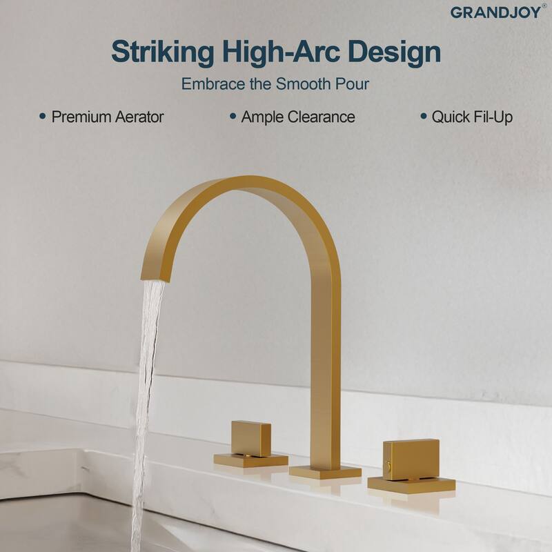 GRANDJOY High Arc Double Handle Bathroom Sink Faucet with Drain